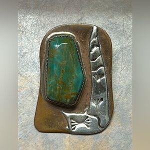 Lazaro Gutierrez Southwestern sterling copper and turquoise pendant